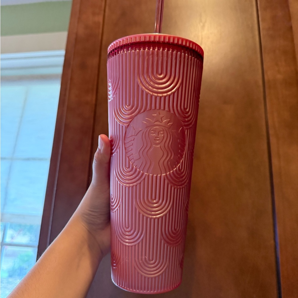 Starbucks Textured Pink Tumbler with Straw